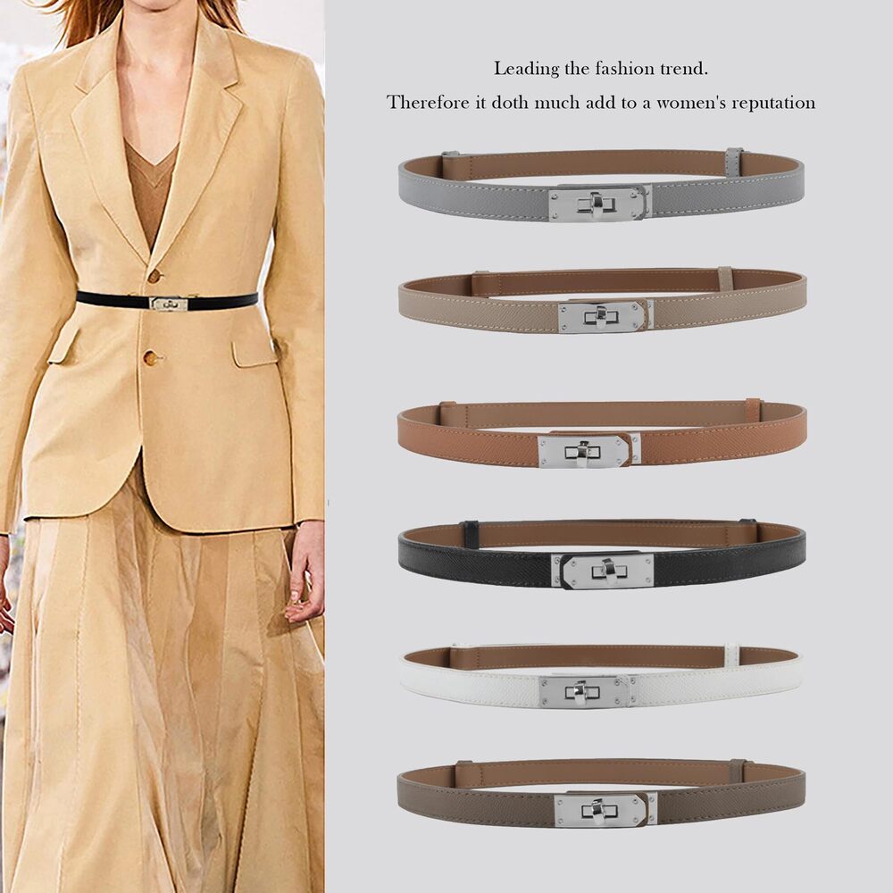 6842 Women's Skinny Leather Belt With Adjustable Silver Turn-lock Buckle - Picture 4 of 6